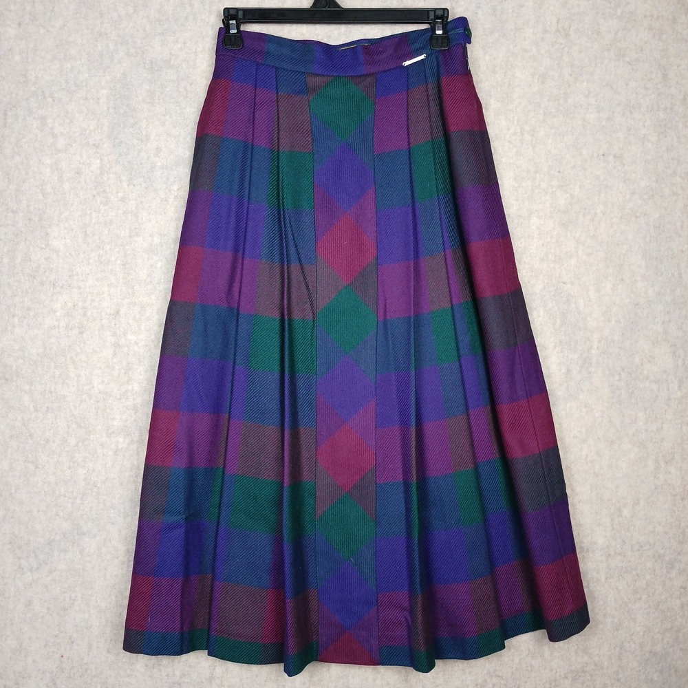 VTG Geiger Wool Skirt Women EU 36 US 4 Plaid Pleated A-Line Long Cottagecore - Picture 1 of 11